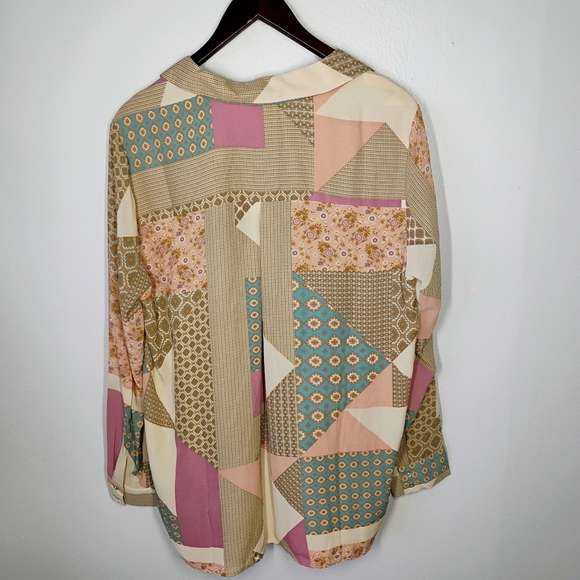 Rose & Olive Patchwork Quilt Button Up Top Womens XL Boho Grandmacore Retro - Picture 4 of 11